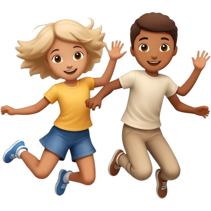 two children jumping together, happy and playful, motion blur emoji