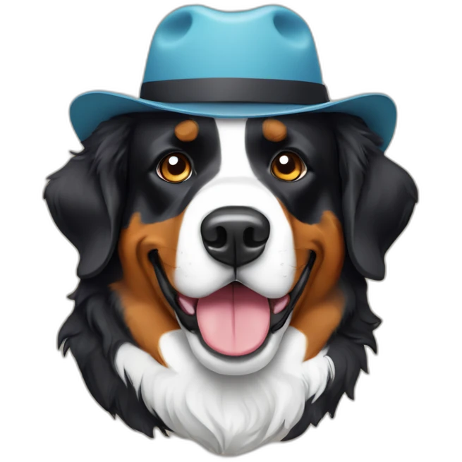 A Bernese mountain dog wearing a cheese head hat emoji