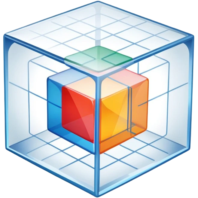 An icon featuring a transparent cube with geometric sections and mathematical calculations, symbolizing the study of mathematics. The design includes algebraic formulas, graphs, and mathematical symbols, representing advanced mathematical concepts and problem-solving. Transparent background emoji