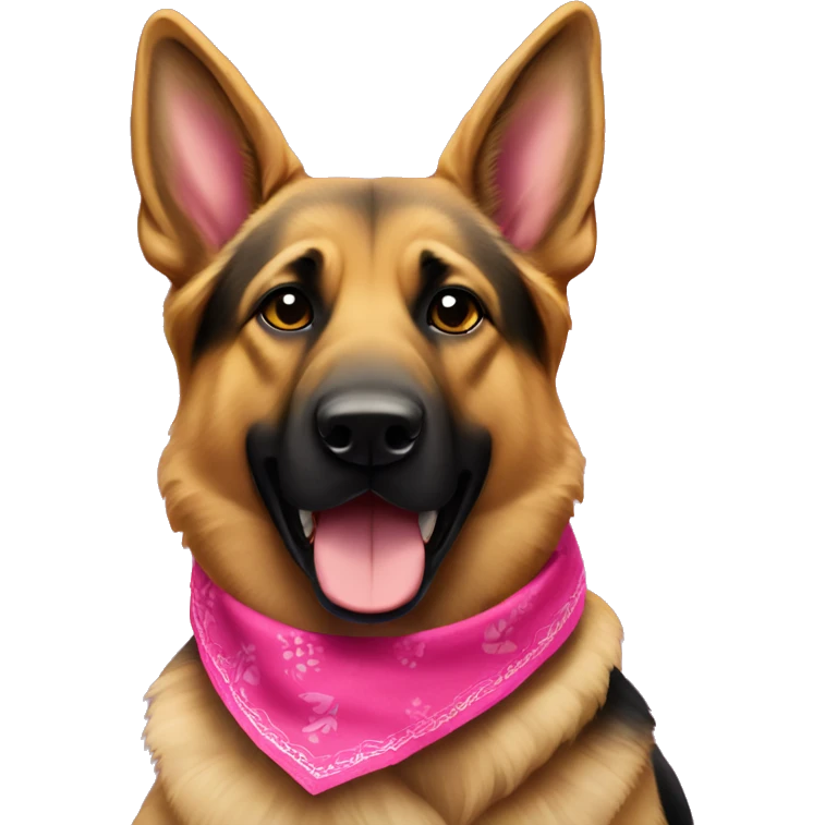 German shepherd wearing a hot pink bandana around it’s neck emoji