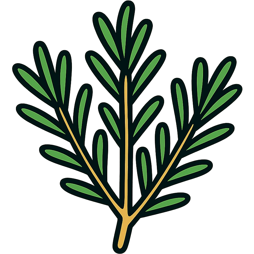 Fresh green rosemary herb with needle-like leaves on woody stems emoji