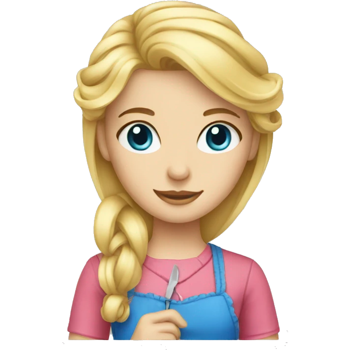 blonde girl with blue eyes sewing emoji