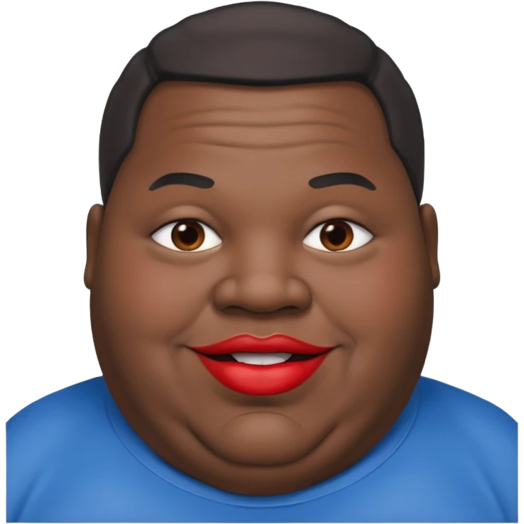 an extremely obese black man with giant red lips wearing a blue an gray shirt emoji