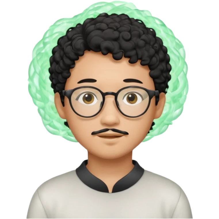 A young boy DEVELOPER WITH A laptop, black curly short hair, wearing glasses, a thin goatee, his skin is asian

Add the word "PIF" floating around him emoji