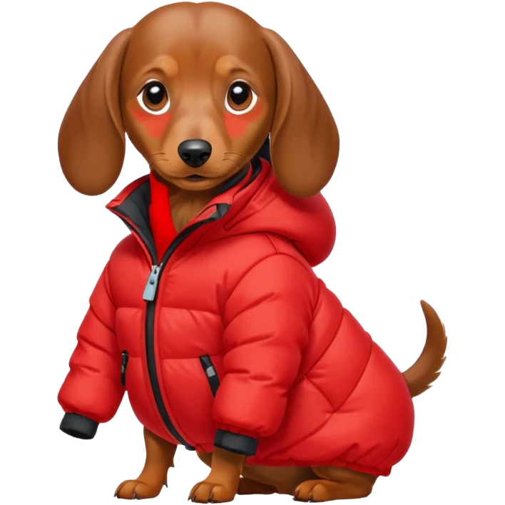Daschund dog in puffer so big it can't walk emoji