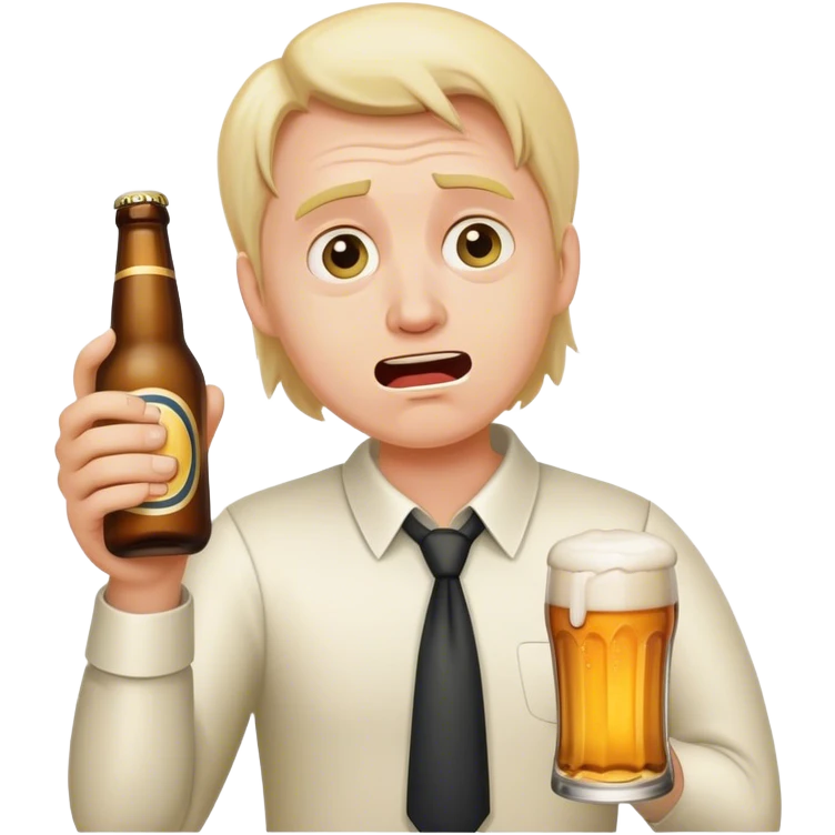 weepy salesperson, beer bottle, complaining emoji