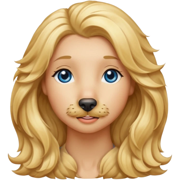 Long, straight, blonde hair, blue eyed woman.   Wavy, blonde goldendoodle emoji