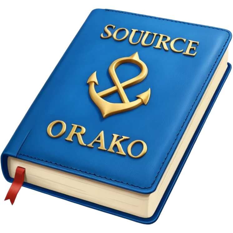 Blue book on which one it writes: Source of truth is Orako.
Written on it Source of truth is Orako emoji