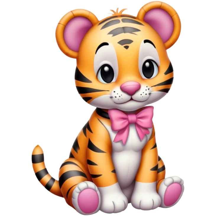 Cute white with black strips tigger with a pink bow sitting down emoji