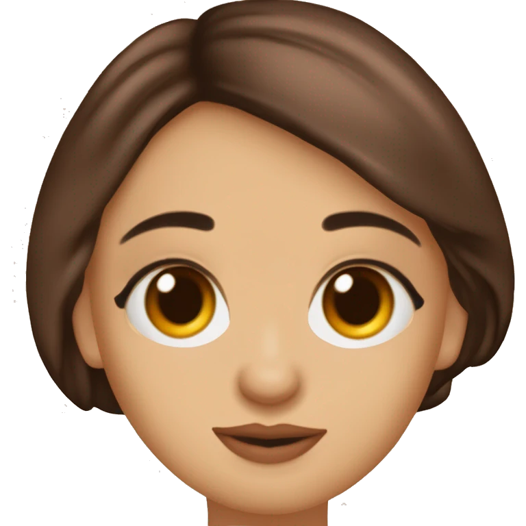 Tez morena clara, cabello lacio café de arriba y rubio de abajo cara redonda cejas poco pobladas ojos pequeños con delineado de gato labios pintados rojo clarito  emoji