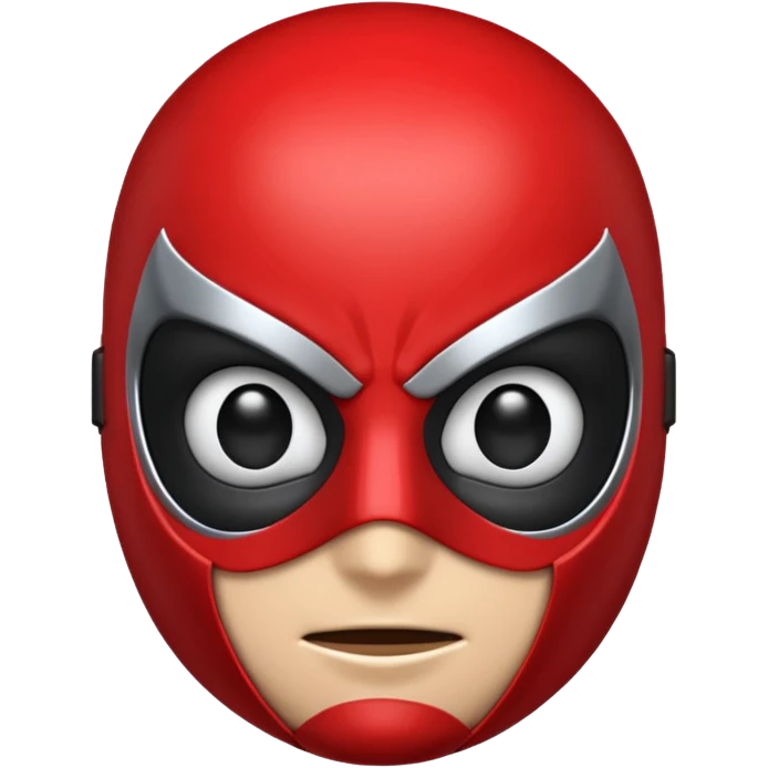 A high-gloss 3D emoji-style mask inspired by a superhero design. Smooth rounded head shape with expressive large eyes. Primary color: matte black. Secondary color: bright red web-pattern lines across the mask. Clean, shiny, cartoony finish, symmetrical design, crisp outlines emoji