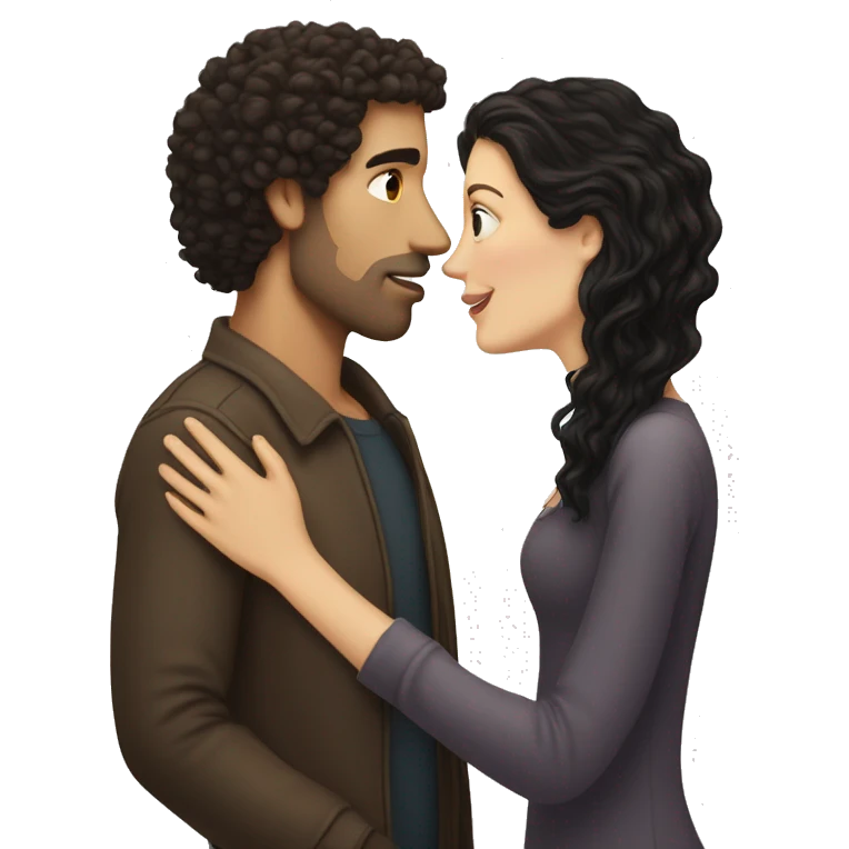 WHITE Man with dark curly hair kissing white woman with long dark hair emoji