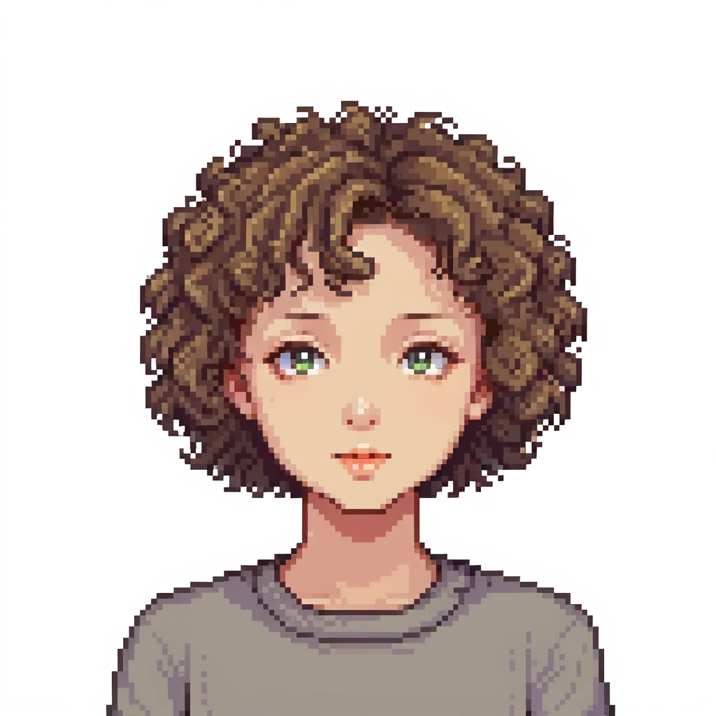 girl with short permed curly hair, face portrait emoji