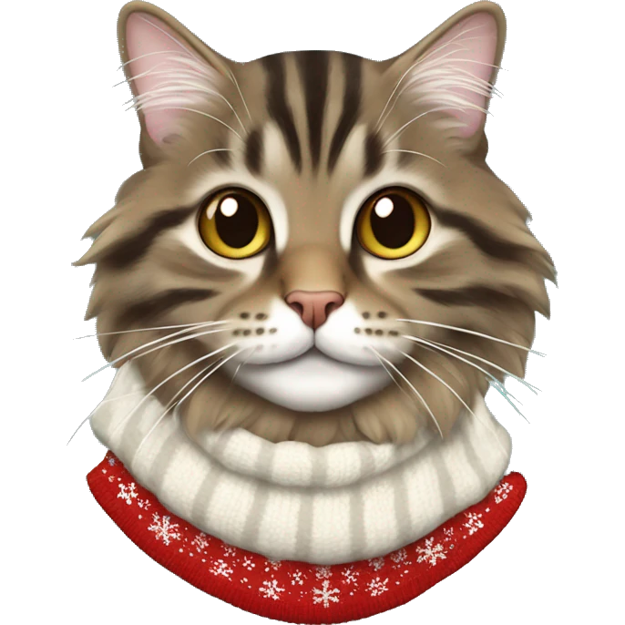 longhair brown tabby in a christmas sweater emoji