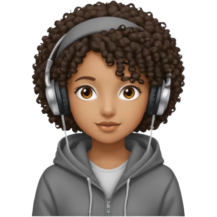 curly haired with headphones in and hoddie  black girlsgirls with cap emoji
