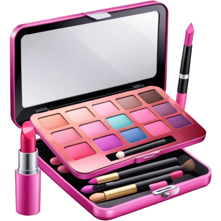 Makeup kit with lipstick, mascara, and eyeshadow palette emoji