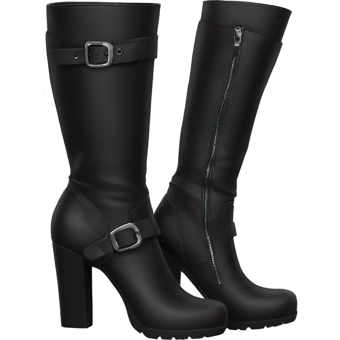 black knee-high heeled boots with buckle  emoji