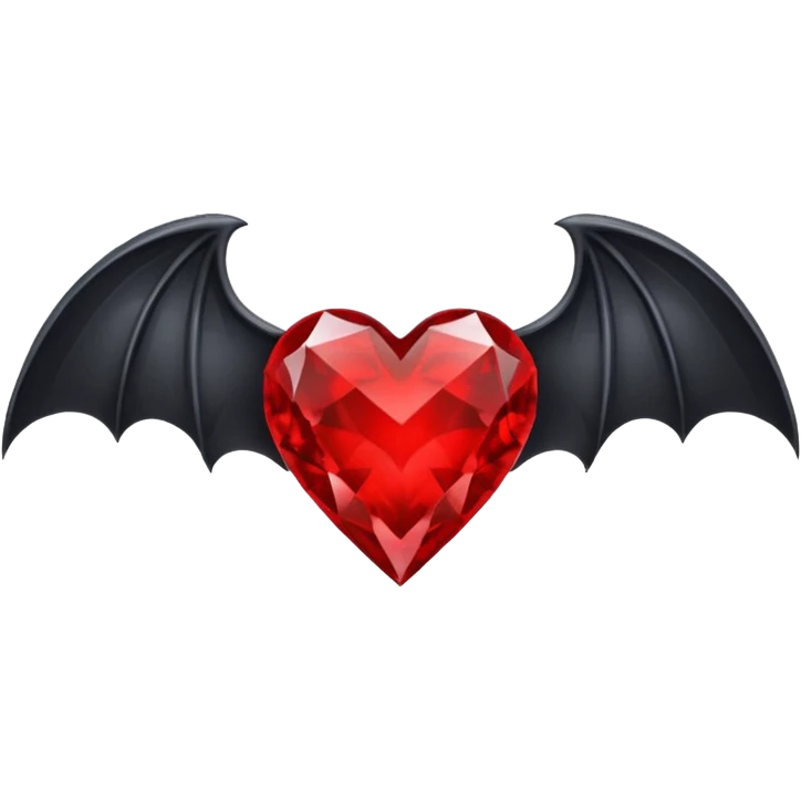 crystal red heart with black bat wings emoji