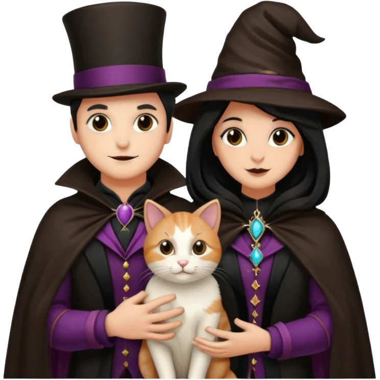 magician couple and their pet cat emoji