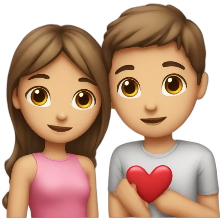 Girl showing heart emoji to boy emoji