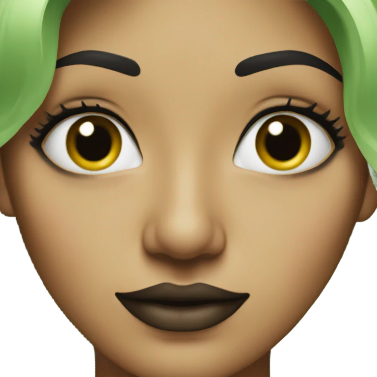 green woman with no nose and black eye makeup  emoji