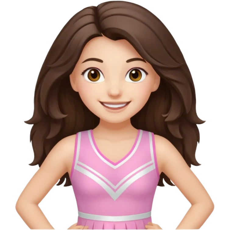happy long haired brunette girl hazel eyes in light pink cheerleader outfit emoji