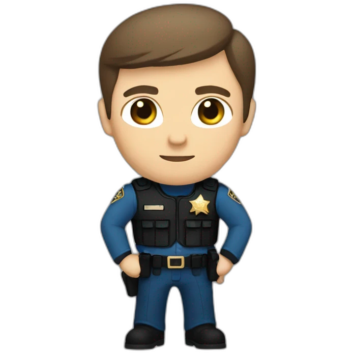 Deputy sheriff with short Brown hair and blue eyes and bulletproof vest and arms emoji