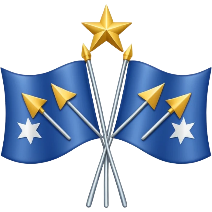 A flag with a green background, 3 arrows in the centre crossing eachother, and 12 stars arching over them. emoji