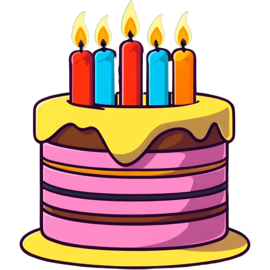 festive birthday cake with candles and party decorations emoji