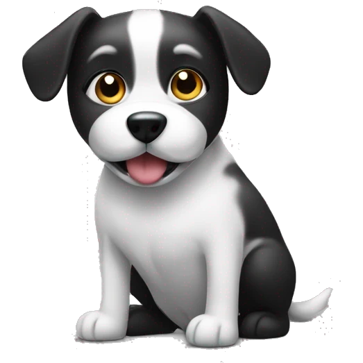 Black and white dog doing a poo emoji