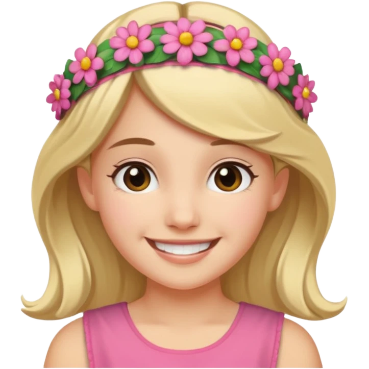 Girl wearing floral headband and smile emoji
