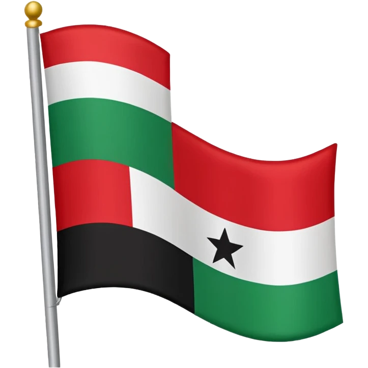 The flag had a three lined color, the top is green with Arabic written لا اله الا الله محمد رسول الله، in the moliddle it's white with black star, in the bottom is red color emoji