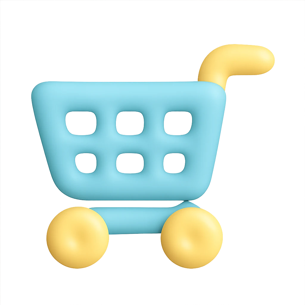 icon of a cart in 3D mochi style with soft pastel colors and smooth rounded shapes, cute and minimal look emoji