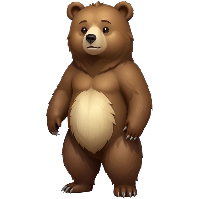 cinematic-[bear]-realistic-full-body-standing-emoji,-tail-tucked-close,-head-tilted-dramatically,-thick-[brown]-fur,-simplified-yet-realistic-focused-features,-highly-detailed,-glowing-with-an-almost-sarcastic-glow emoji