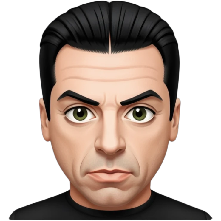 Till Lindemann, charismatic rockstar vibe, black shirt, intense eyes emoji