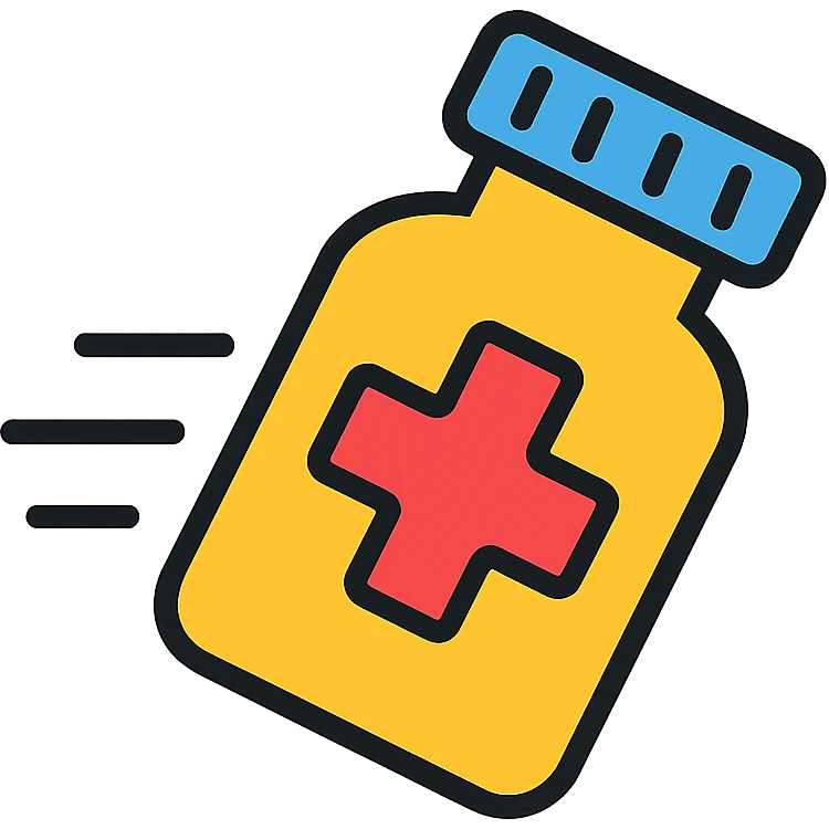 Medicine bottle with motion lines showing it flying through the air emoji