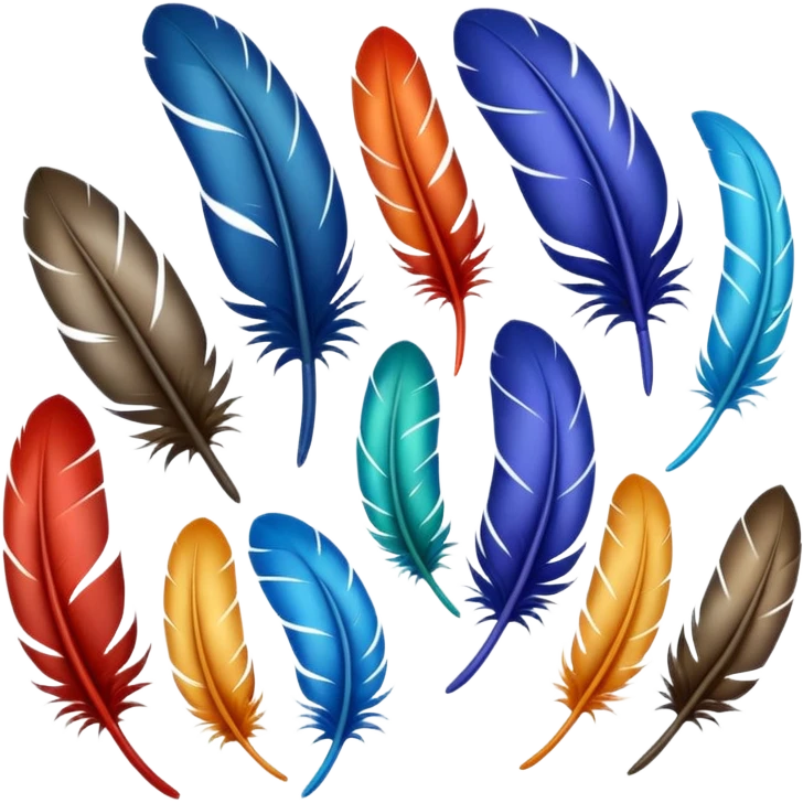 Different colored feathers different sizes upside down right side up curled straight floating ￼ emoji