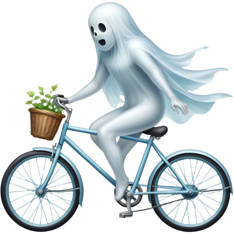 Ghost on a bicycle, 3d pictogram, full body emoji