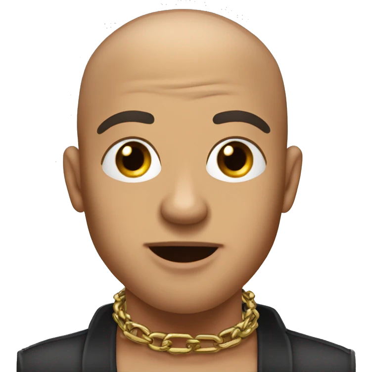 man with a buzz cut with earrings and a chain. he has his tounge out and his his hands are infornt of him as i he was to grab something emoji