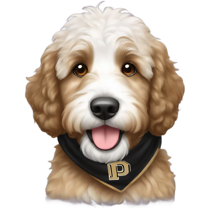 Bernedoodle with Purdue university scarf emoji