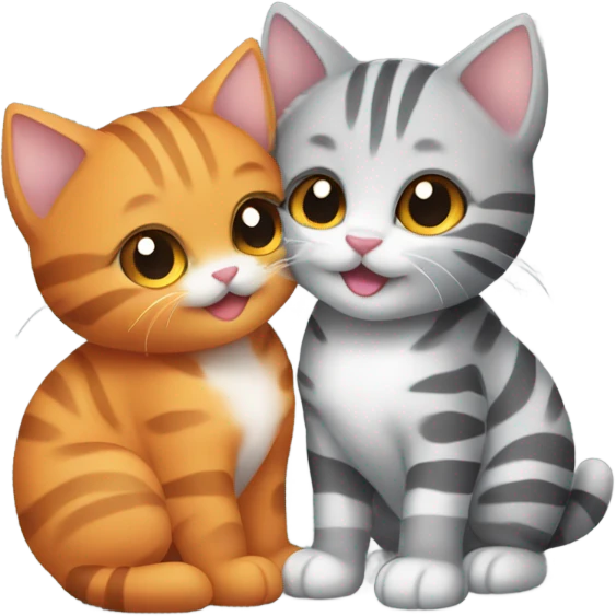 Two tabby kittens hugging each other, one bigger orange one and one gray striped smaller one emoji