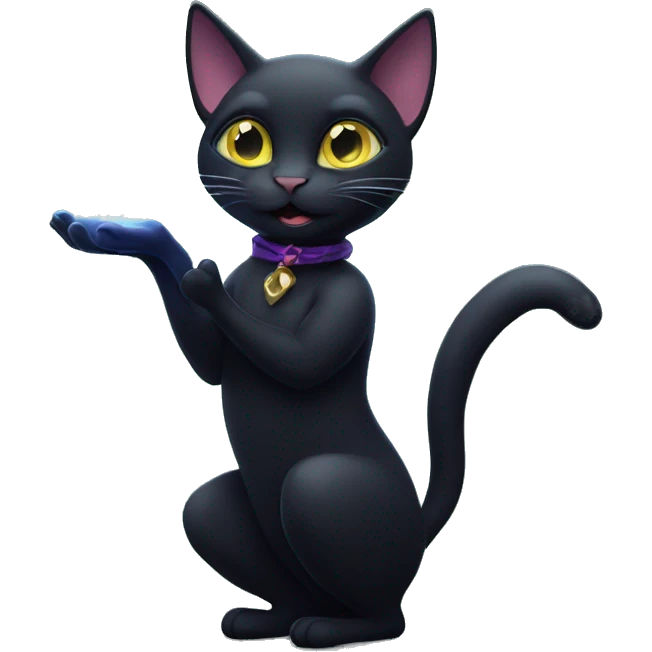 Black cat holding magic want casting a spell emoji