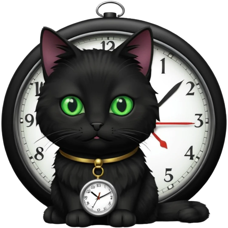 black cat waiting for salary looks at clocks emoji