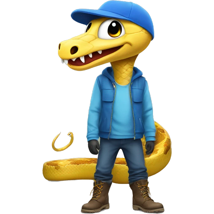silly snake wears a blue cap inside a big boots emoji