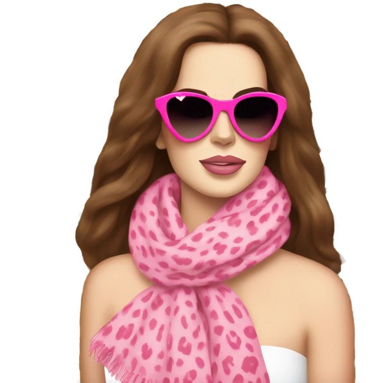 Lana del Rey in a leopard  print scarf with pink heart sunglssses emoji