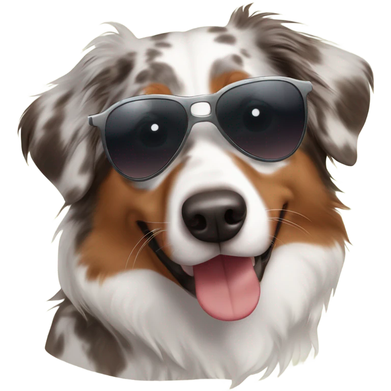 red merle australian shepherd wearing sunglasses emoji