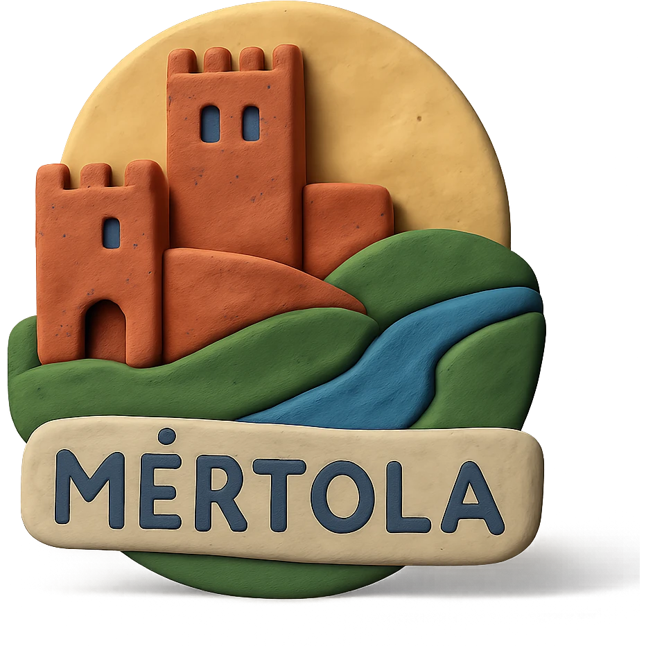 claymation style icon of Mértola with castle and river emoji