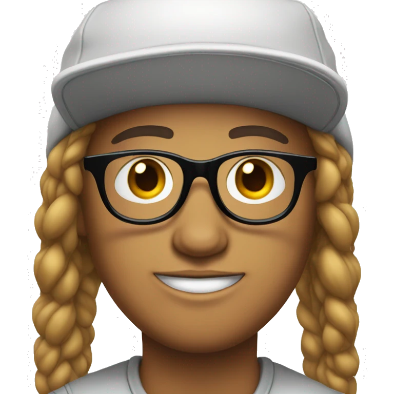 a person, white, wear snapback hat, wear glasses round frame, the eyes always bright  emoji