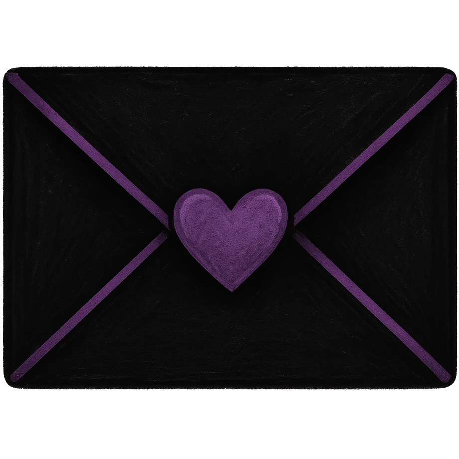 emo style black and purple envelope with a heart seal, no background emoji