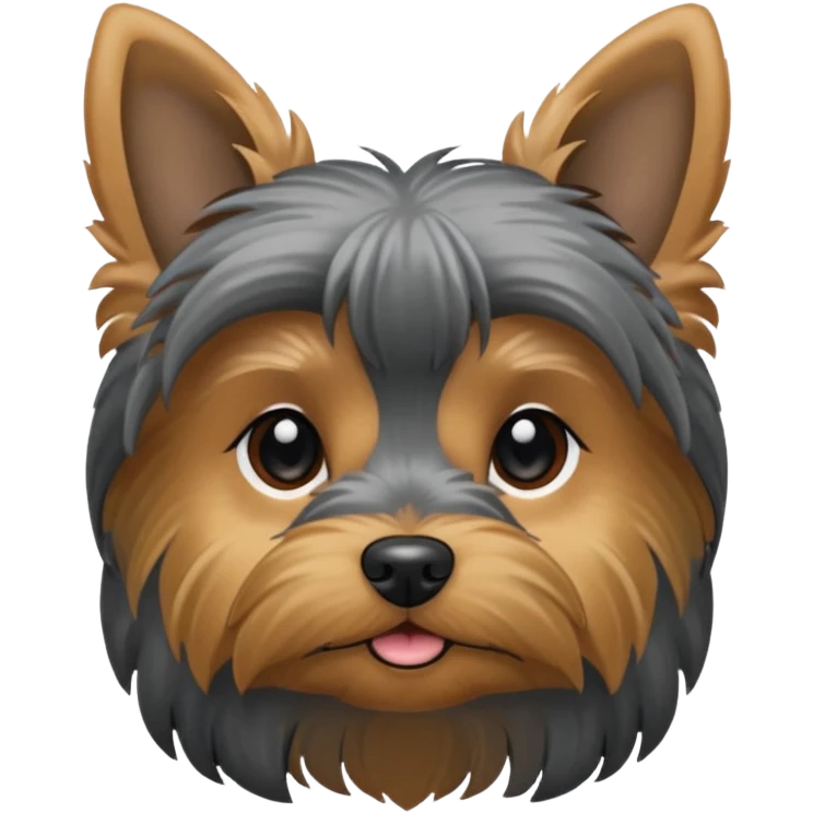 Yorkie with lowered down ears, mostly dark and grey, small emoji